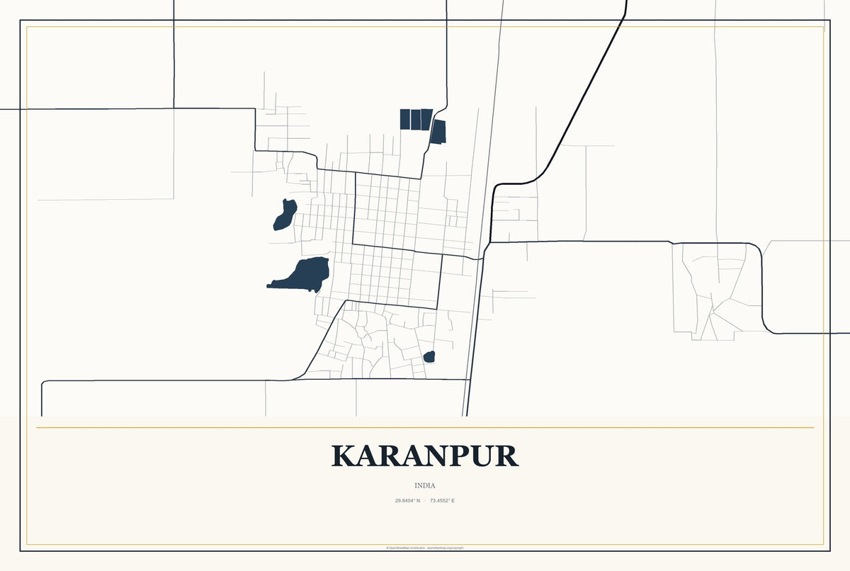 Karanpur, India City Map Aluminum Sign in Citrine Modern style