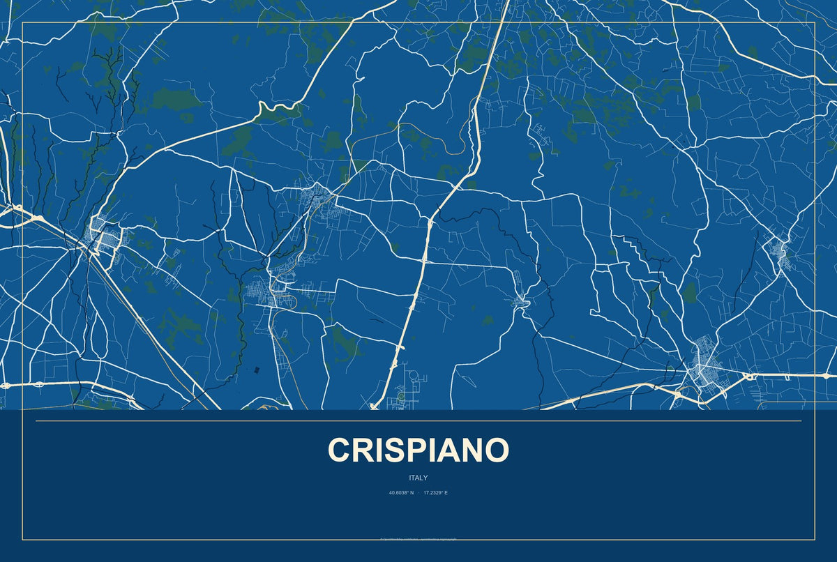 Crispiano, Italy City Map Aluminum Sign in Harbor Cobalt style