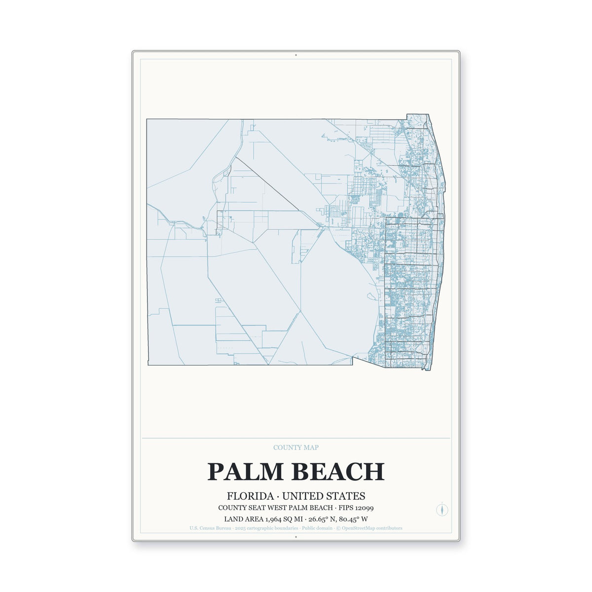 Palm Beach County, Florida Map Aluminum Sign in Gallery Air style