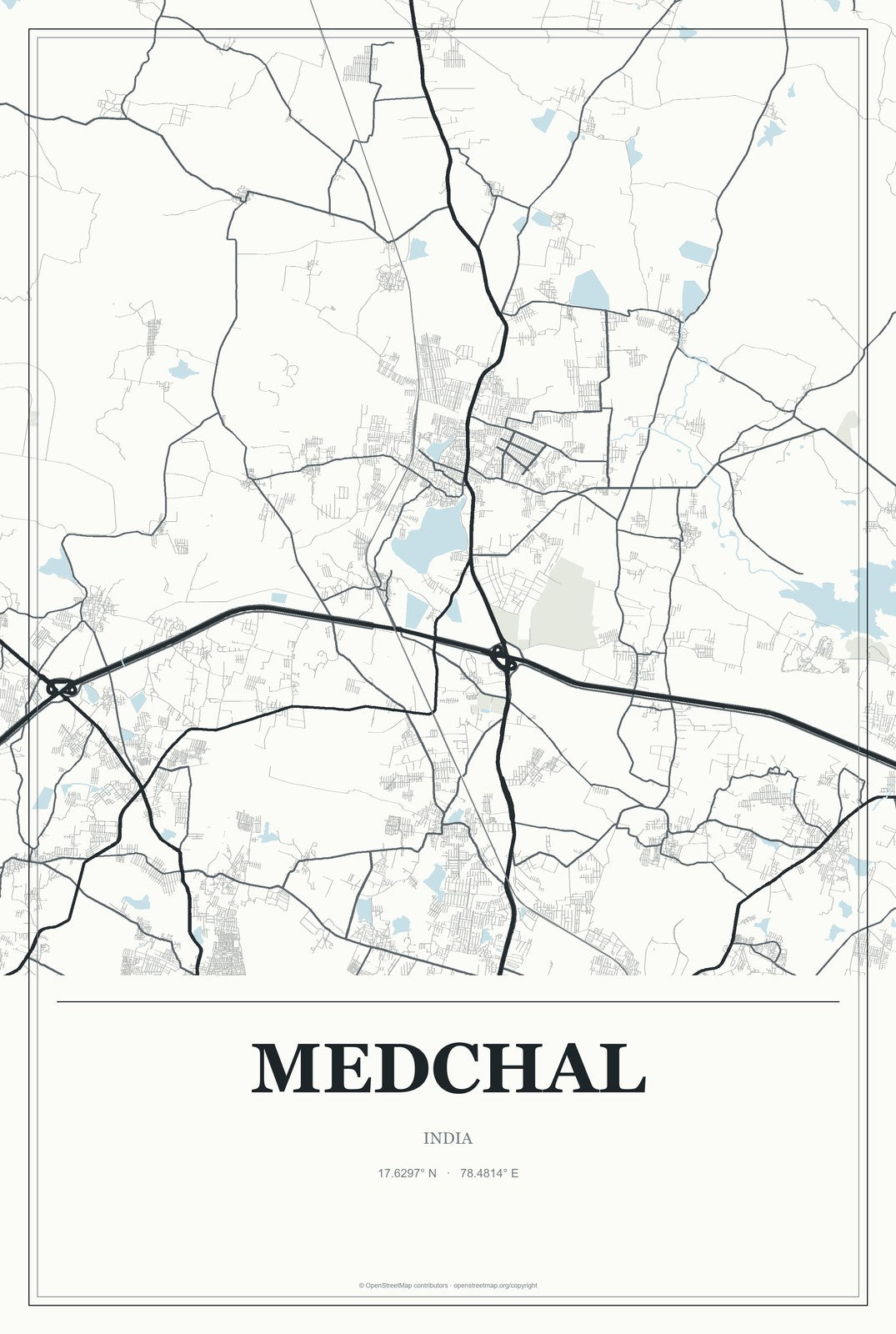 Medchal, India City Map Aluminum Sign in Gallery Air style