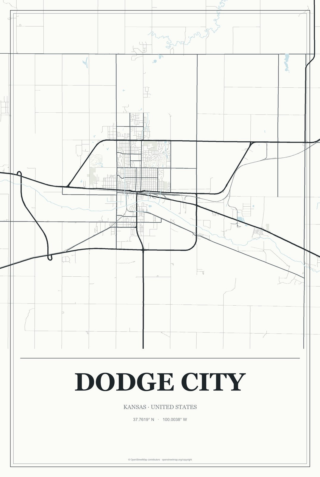 Dodge City, Kansas City Map Aluminum Sign in Gallery Air style