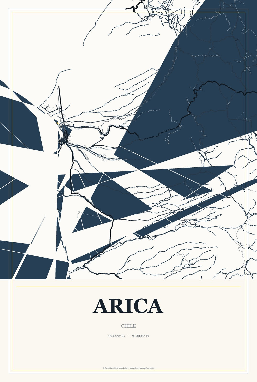 Arica, Chile City Map Aluminum Sign in Citrine Modern style