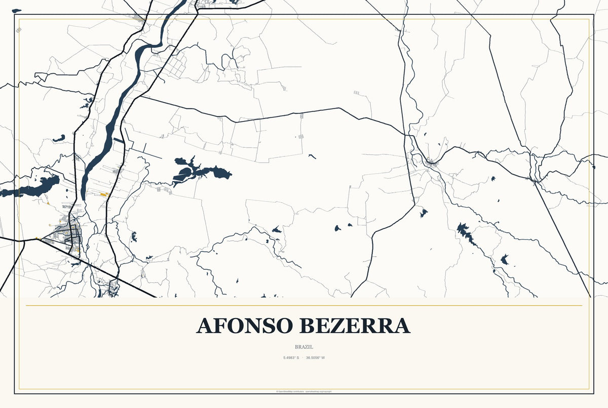 Afonso Bezerra, Brazil City Map Aluminum Sign in Citrine Modern style