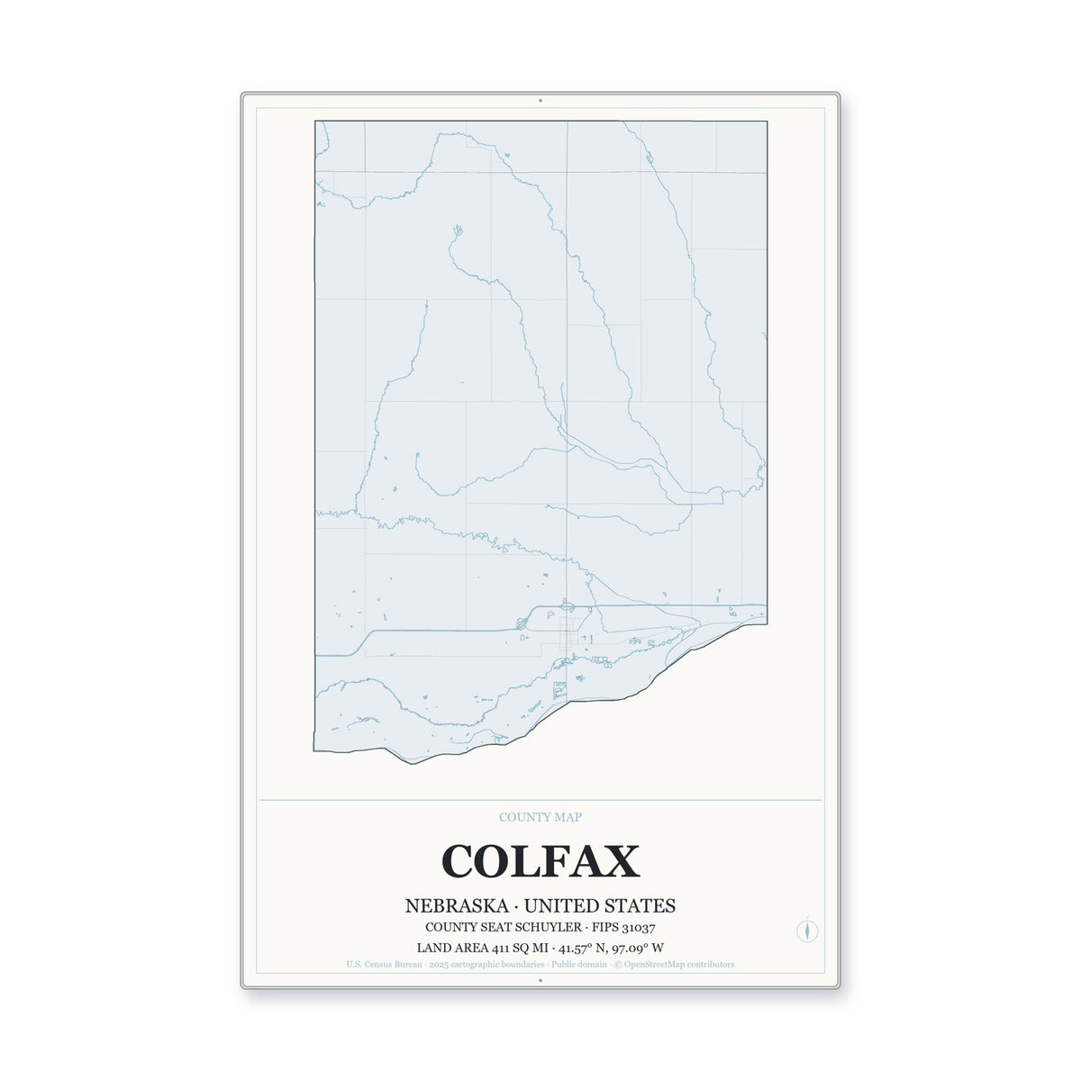 Colfax County, Nebraska Map Aluminum Sign in Gallery Air style