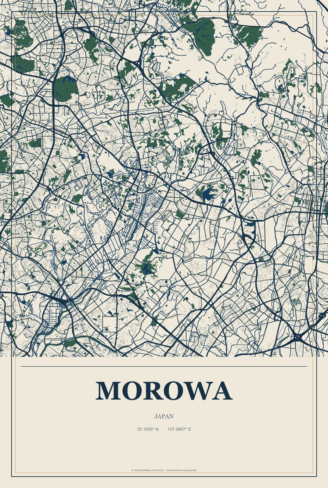 Morowa, Japan City Map Aluminum Sign in Coastal Cutout style