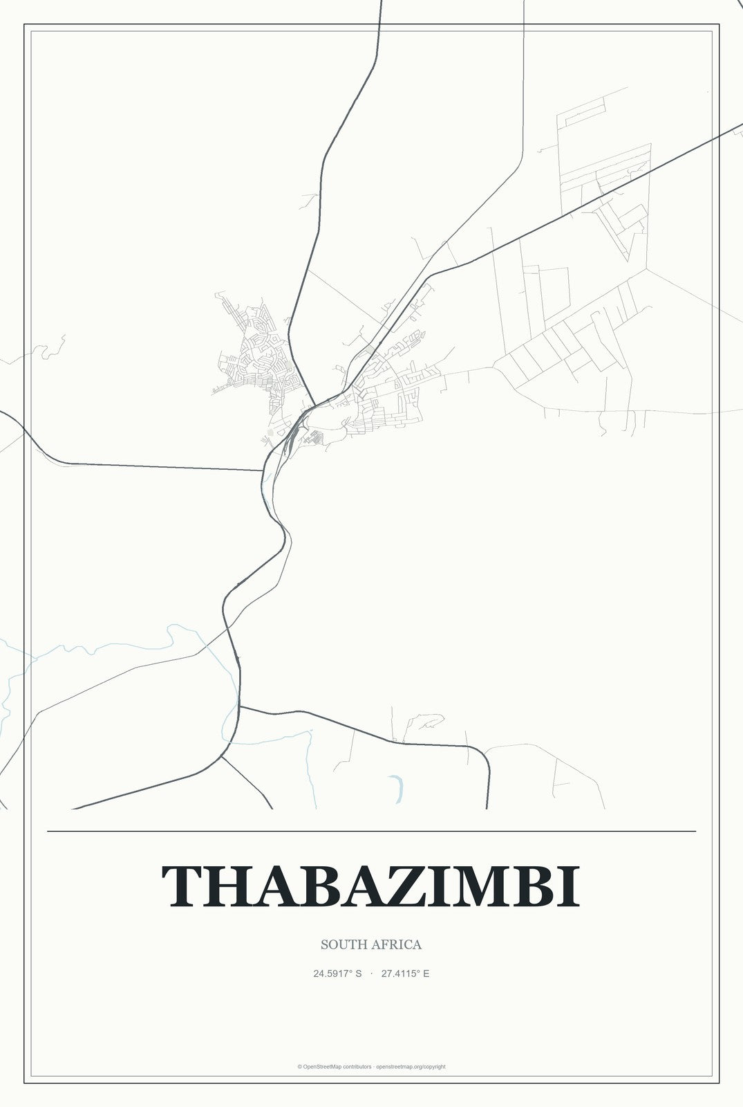 Thabazimbi, South Africa City Map Aluminum Sign in Gallery Air style