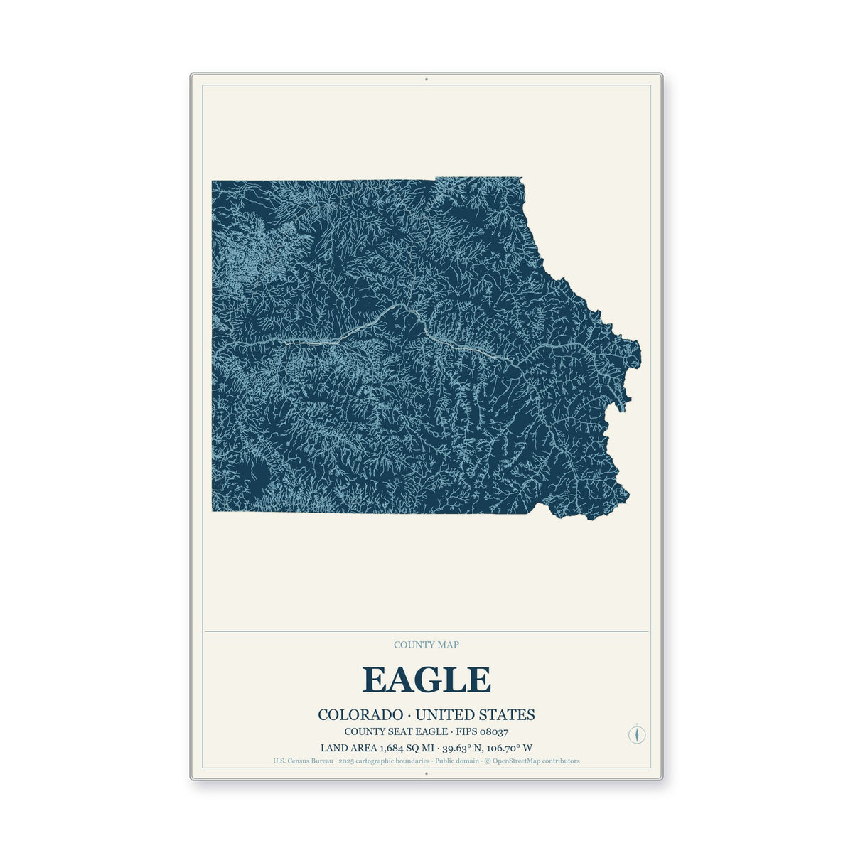 Eagle County, Colorado Map Aluminum Sign in Coastal Cutout style