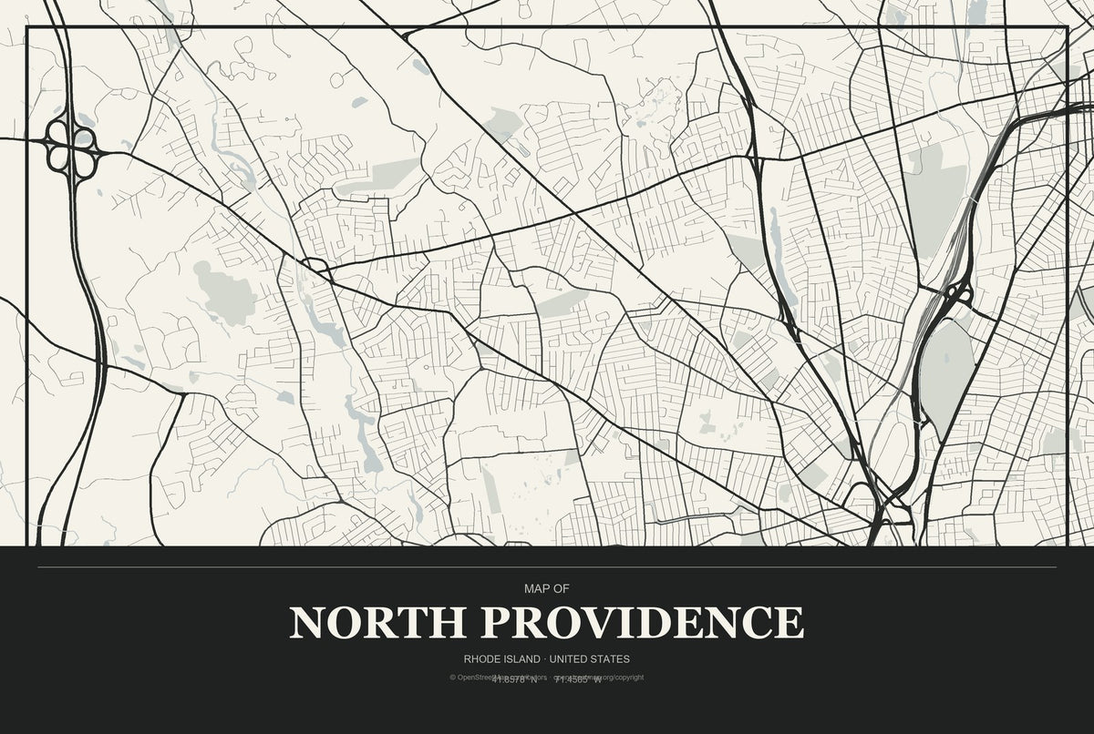 North Providence, Rhode Island City Map Aluminum Sign in Museum Plaque style