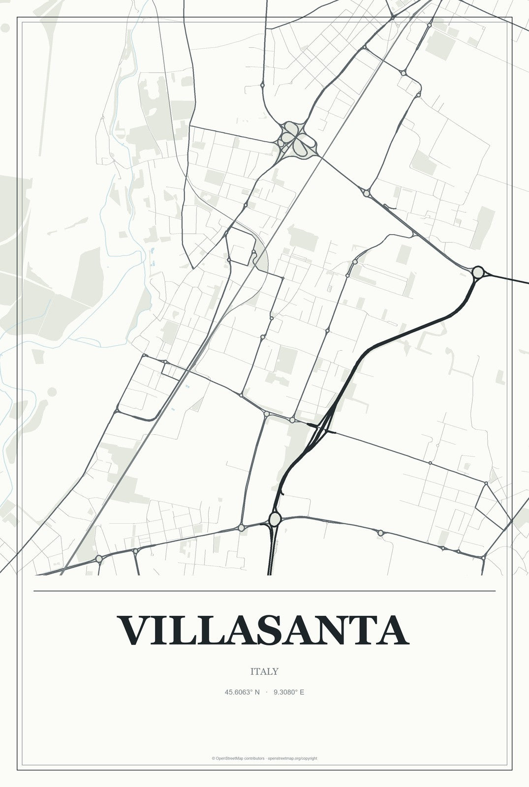 Villasanta, Italy City Map Aluminum Sign in Gallery Air style