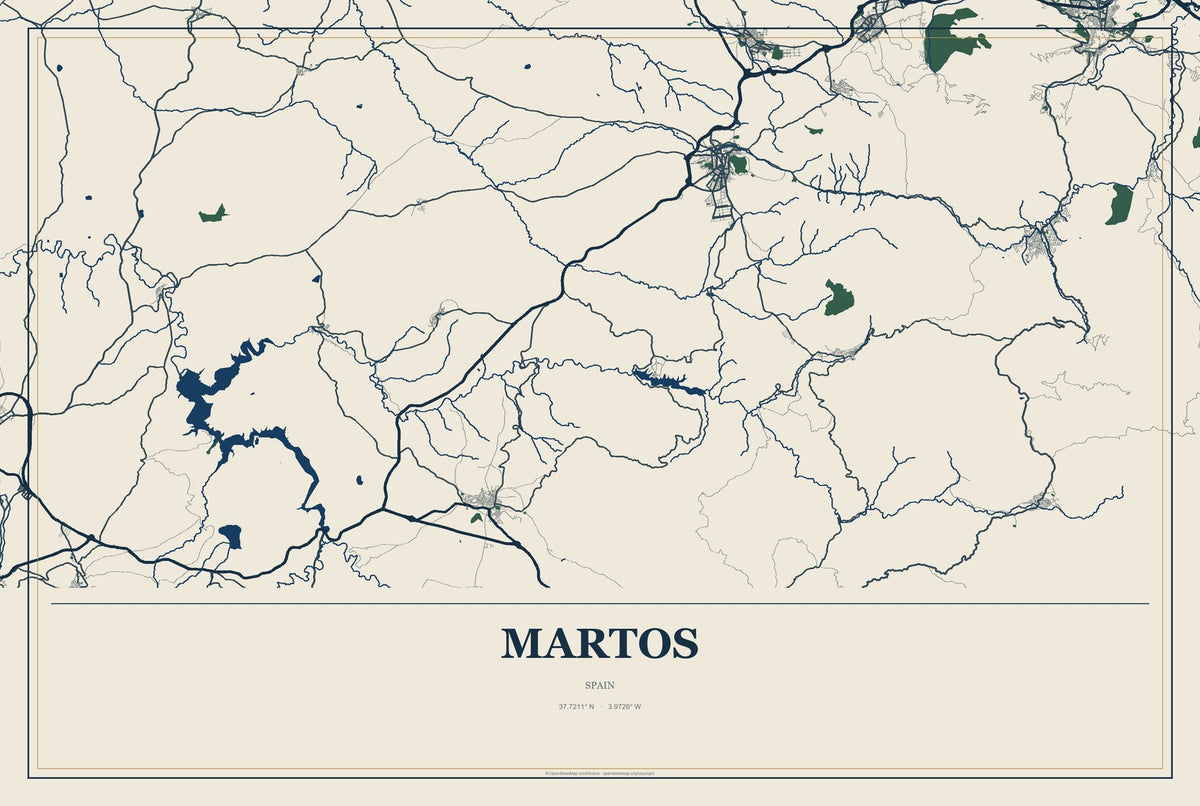 Martos, Spain City Map Aluminum Sign in Coastal Cutout style