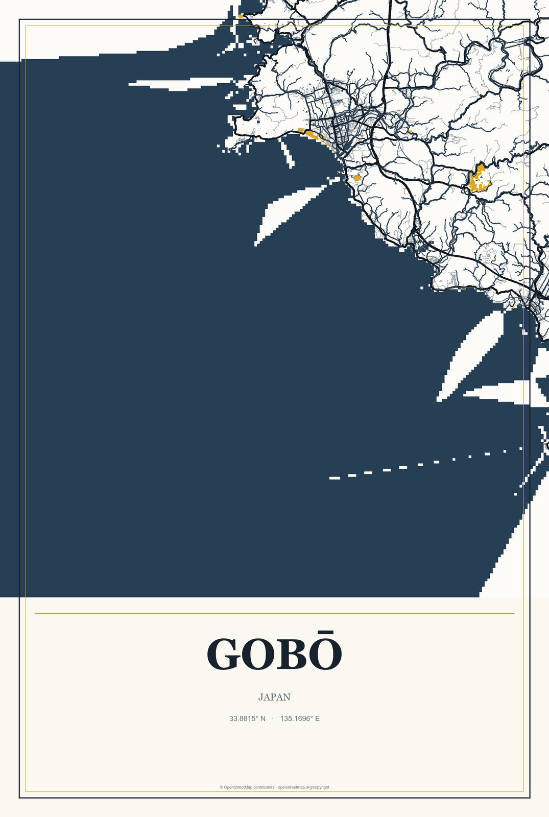 Gobō, Japan City Map Aluminum Sign in Citrine Modern style