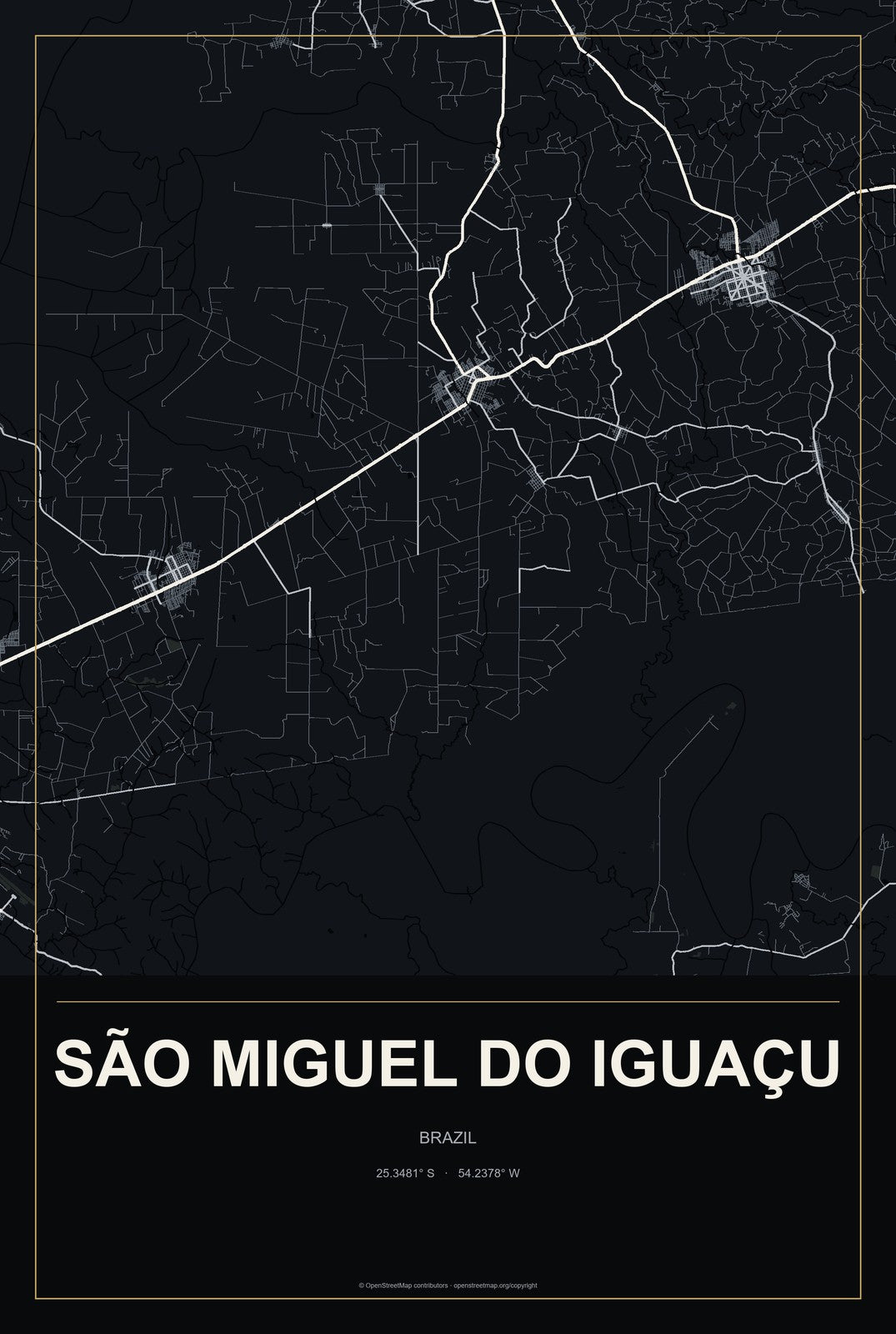 São Miguel do Iguaçu, Brazil City Map Aluminum Sign in Metropolitan Noir style