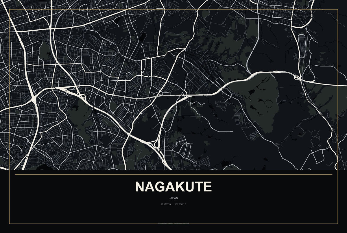 Nagakute, Japan City Map Aluminum Sign in Metropolitan Noir style