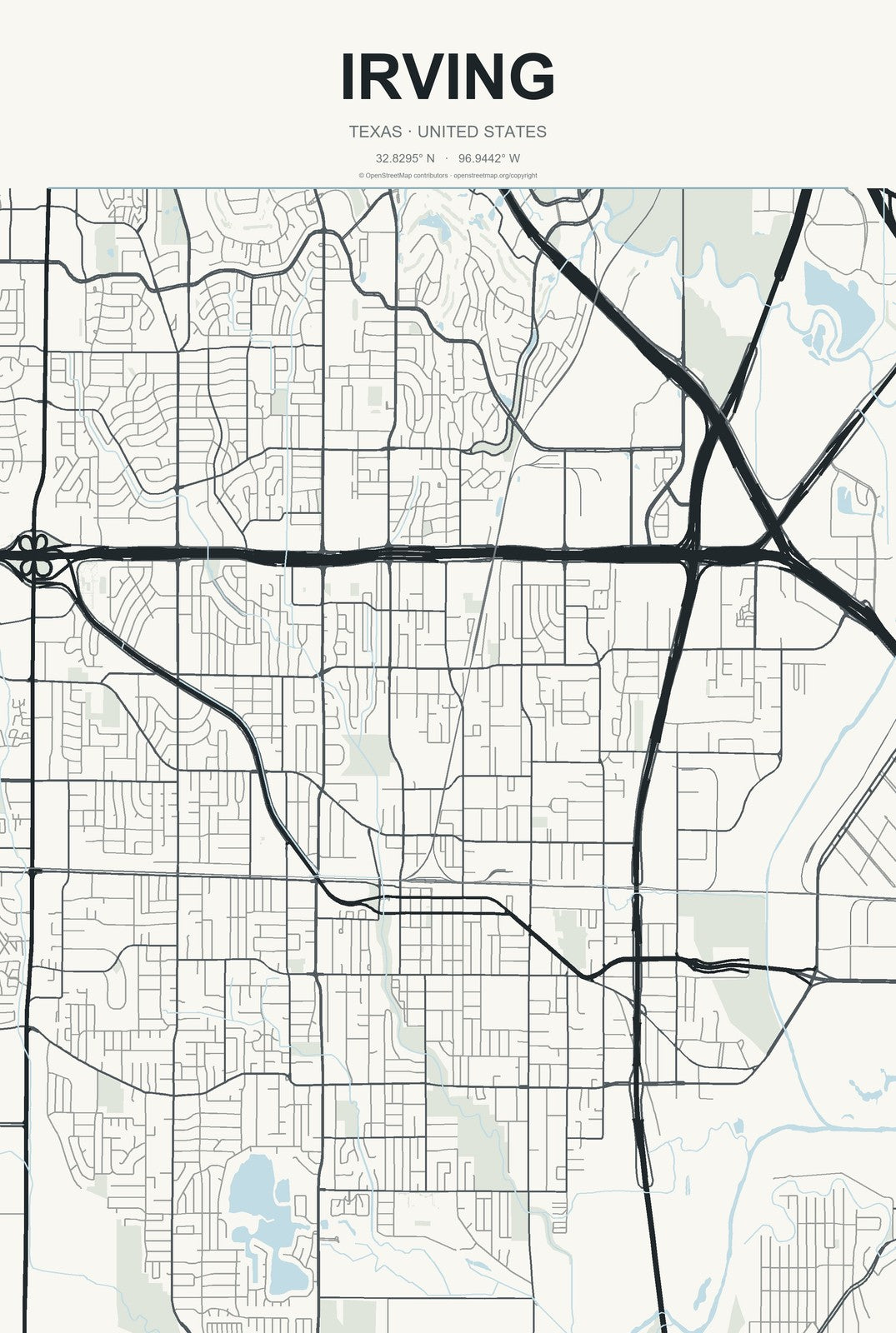 Irving, Texas City Map Aluminum Sign in Headline Atlas style