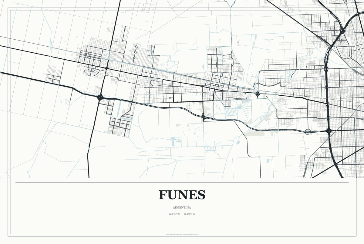 Funes, Argentina City Map Aluminum Sign in Gallery Air style