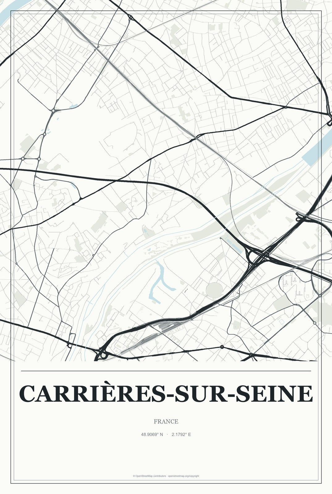 Carrières-sur-Seine, France City Map Aluminum Sign in Gallery Air style