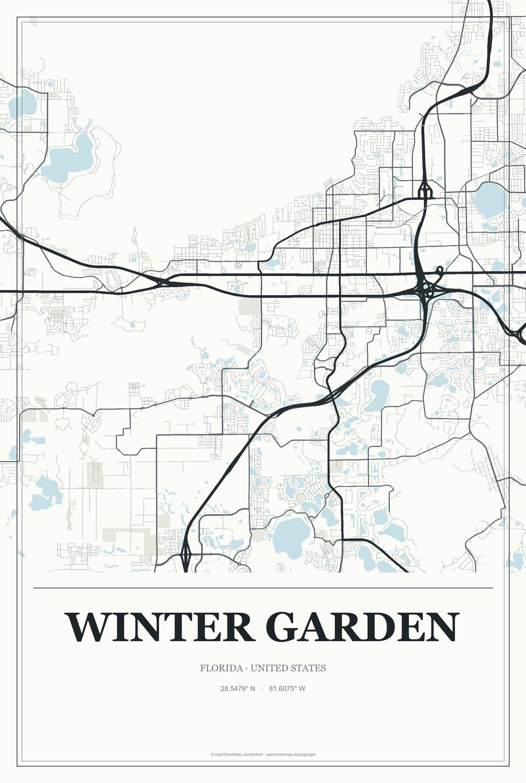 Winter Garden, Florida City Map Aluminum Sign in Gallery Air style