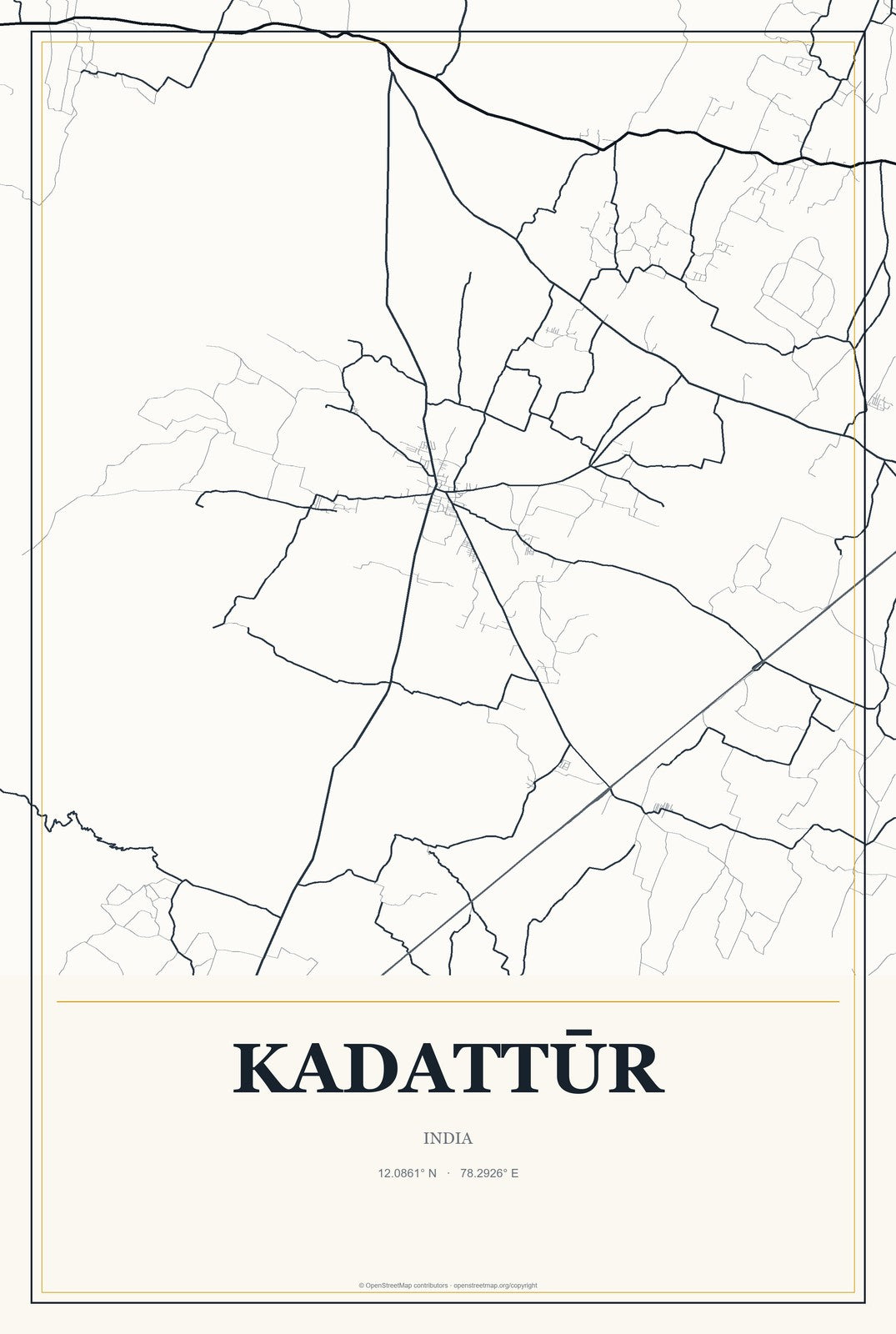 Kadattūr, India City Map Aluminum Sign in Citrine Modern style