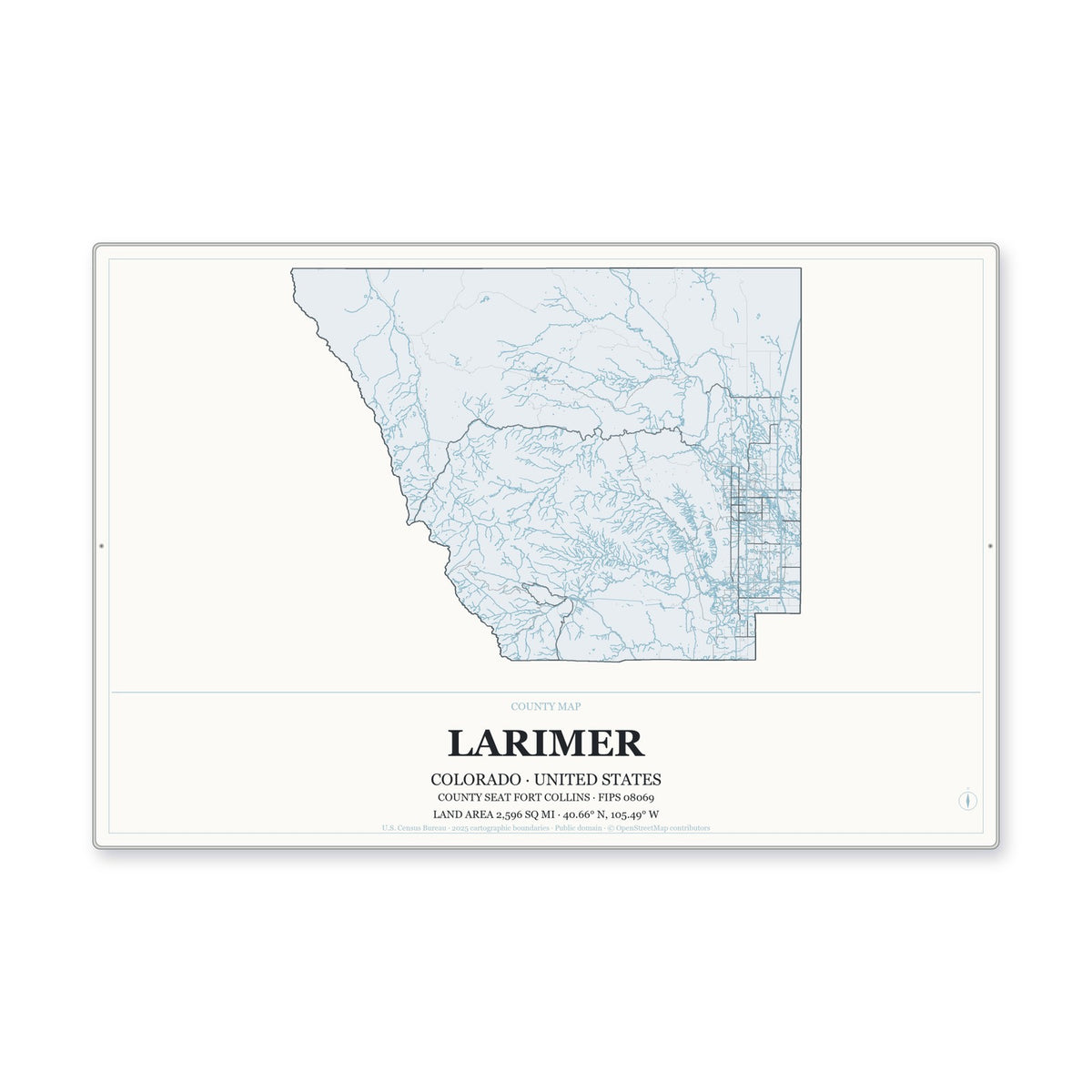 Larimer County, Colorado Map Aluminum Sign in Gallery Air style