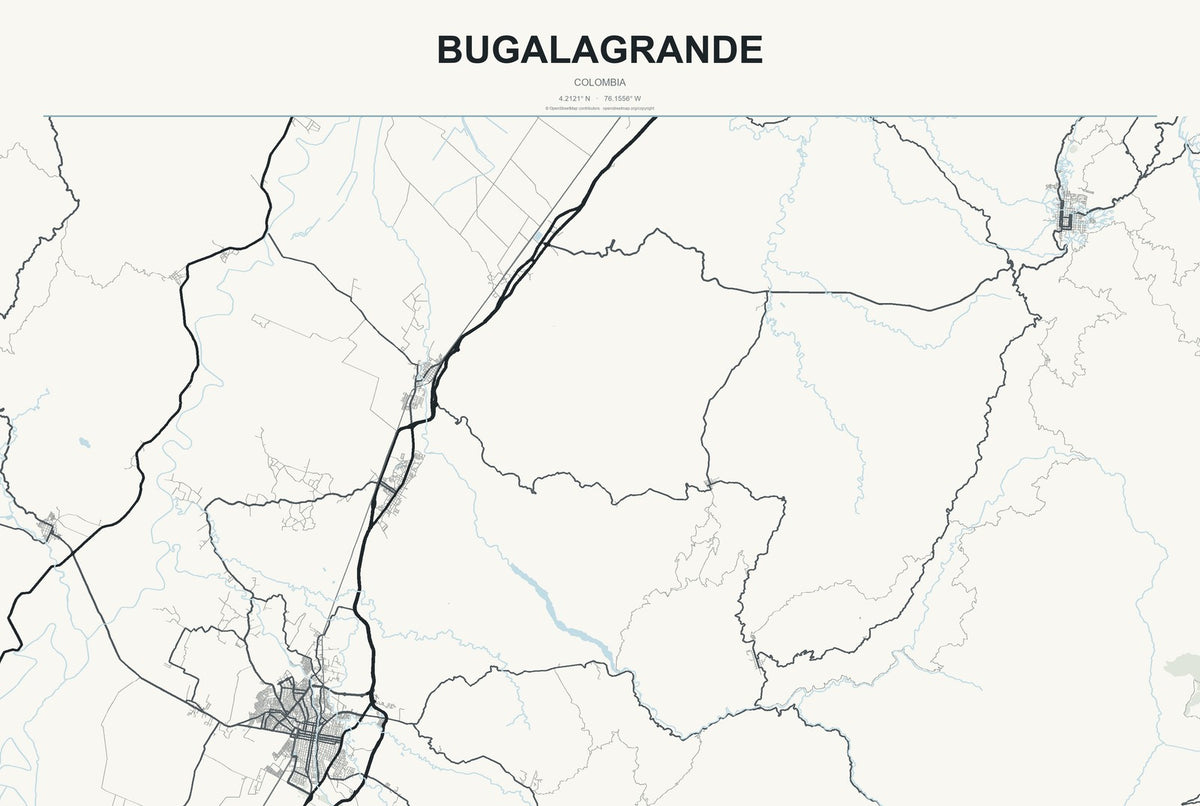 Bugalagrande, Colombia City Map Aluminum Sign in Headline Atlas style