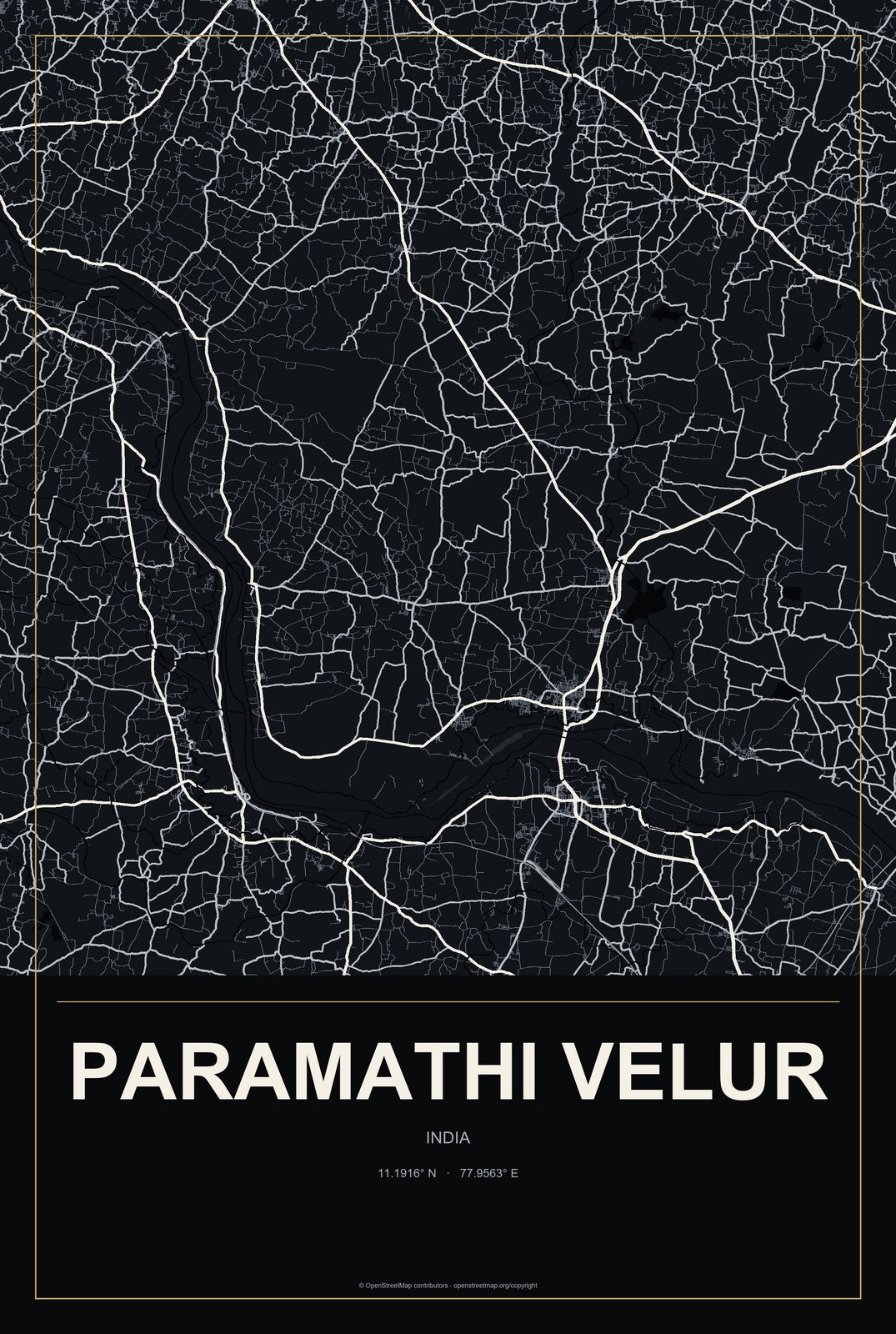 Paramathi Velur, India City Map Aluminum Sign in Metropolitan Noir style