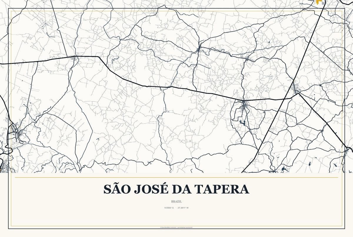 São José da Tapera, Brazil City Map Aluminum Sign in Citrine Modern style