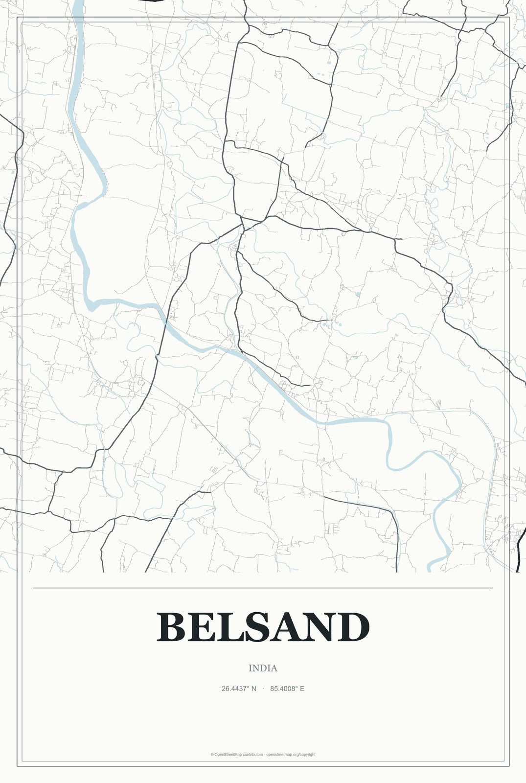 Belsand, India City Map Aluminum Sign in Gallery Air style