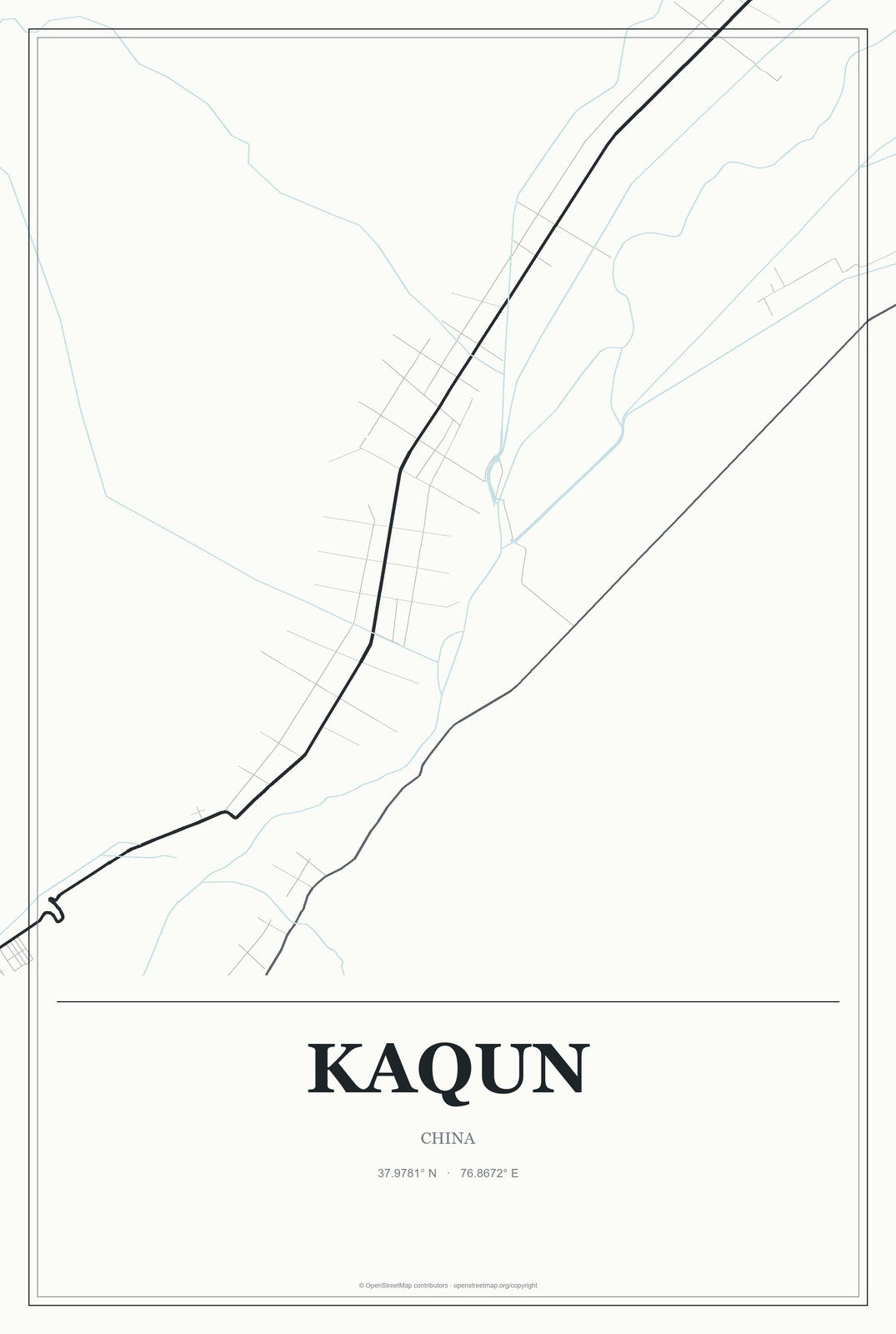 Kaqun, China City Map Aluminum Sign in Gallery Air style