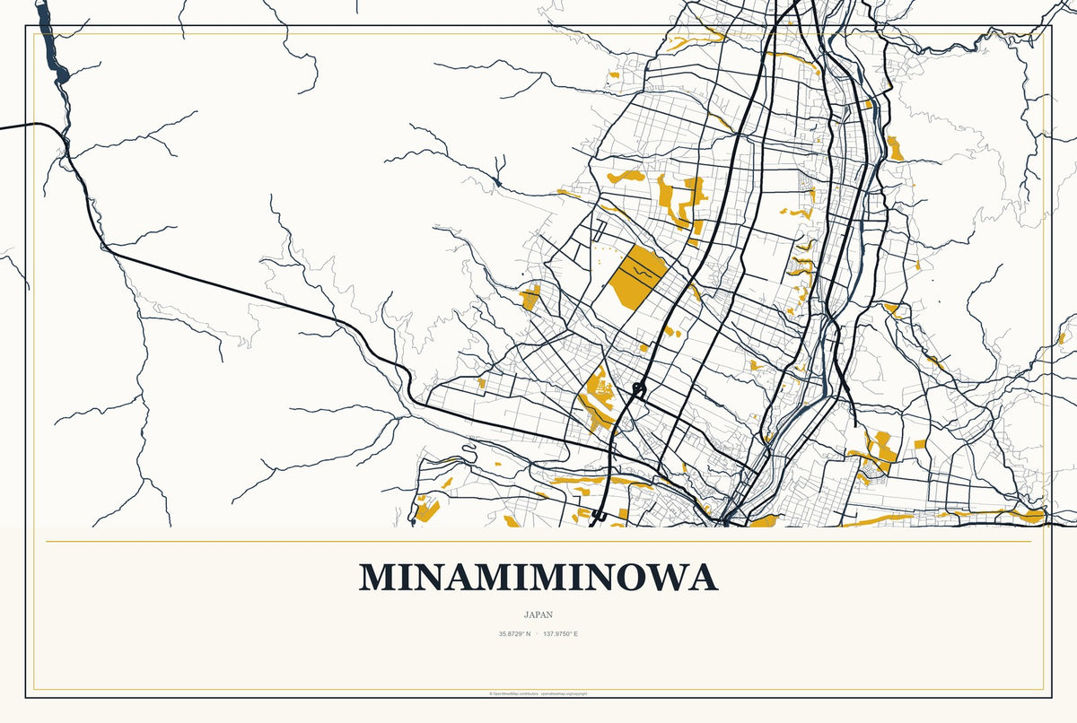 Minamiminowa, Japan City Map Aluminum Sign in Citrine Modern style