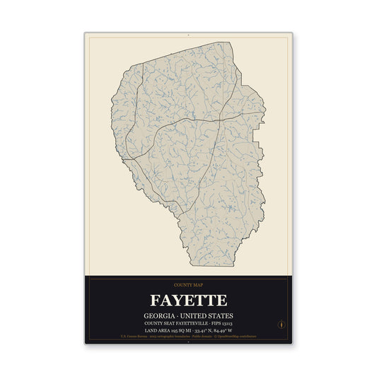 Fayette County, Georgia Map Aluminum Sign in Museum Plaque style