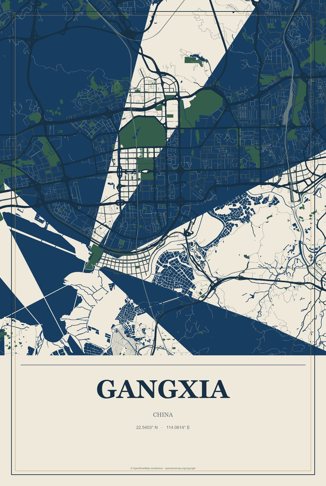 Gangxia, China City Map Aluminum Sign in Coastal Cutout style