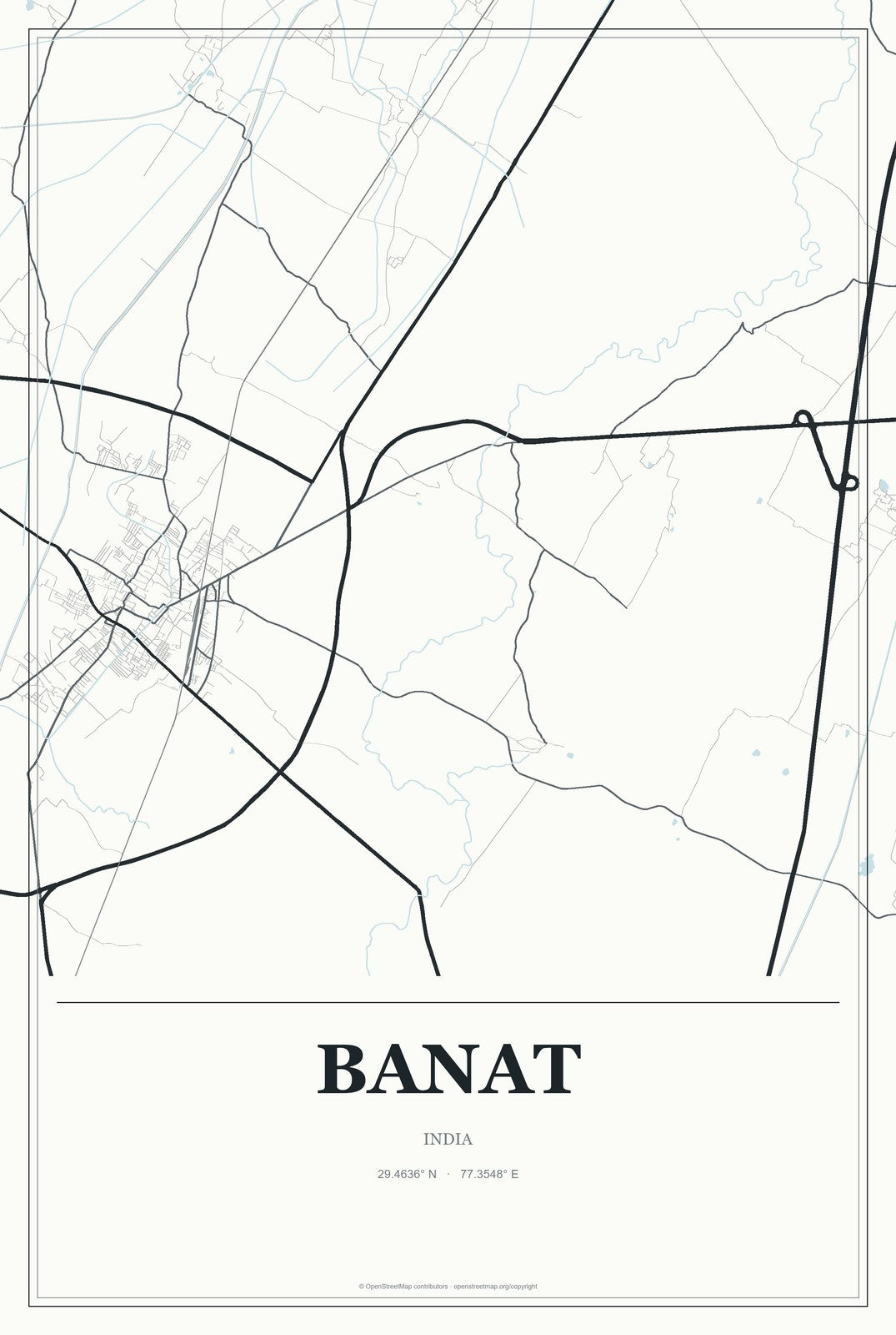 Banat, India City Map Aluminum Sign in Gallery Air style