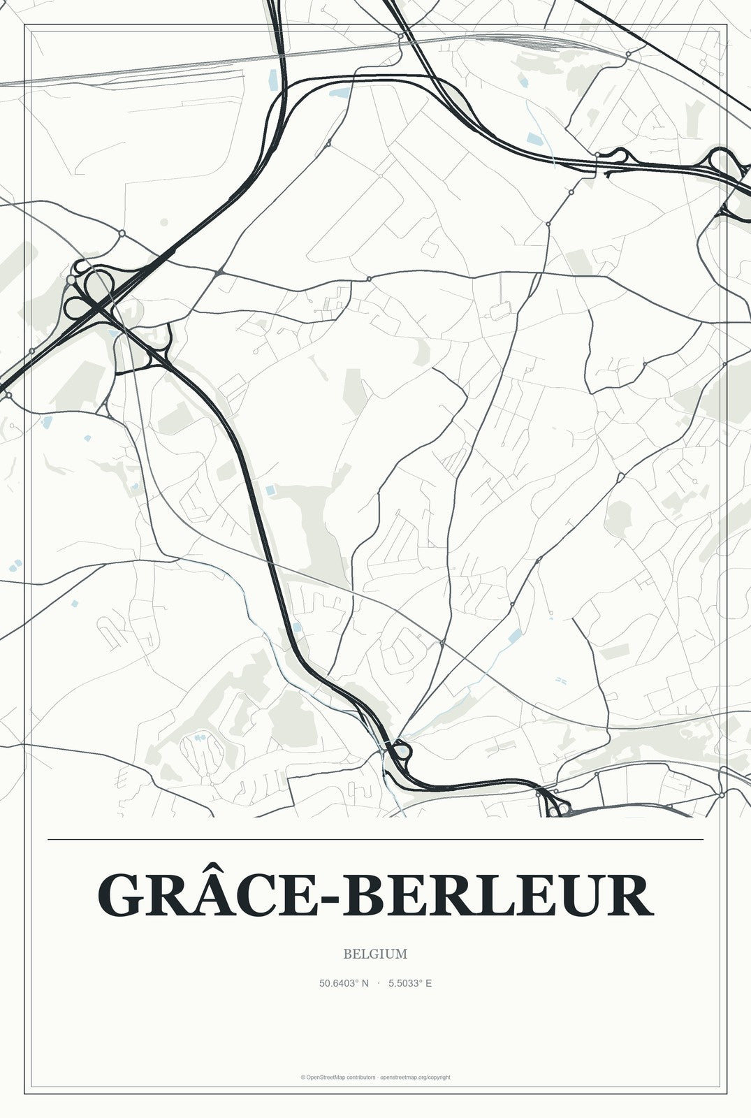 Grâce-Berleur, Belgium City Map Aluminum Sign in Gallery Air style