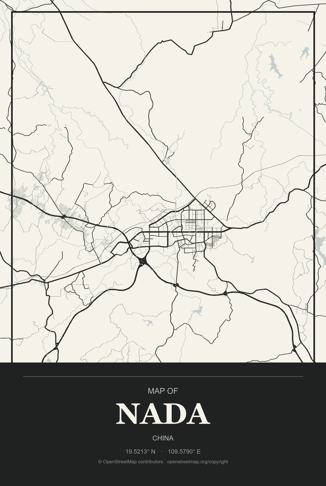 Nada, China City Map Aluminum Sign in Museum Plaque style