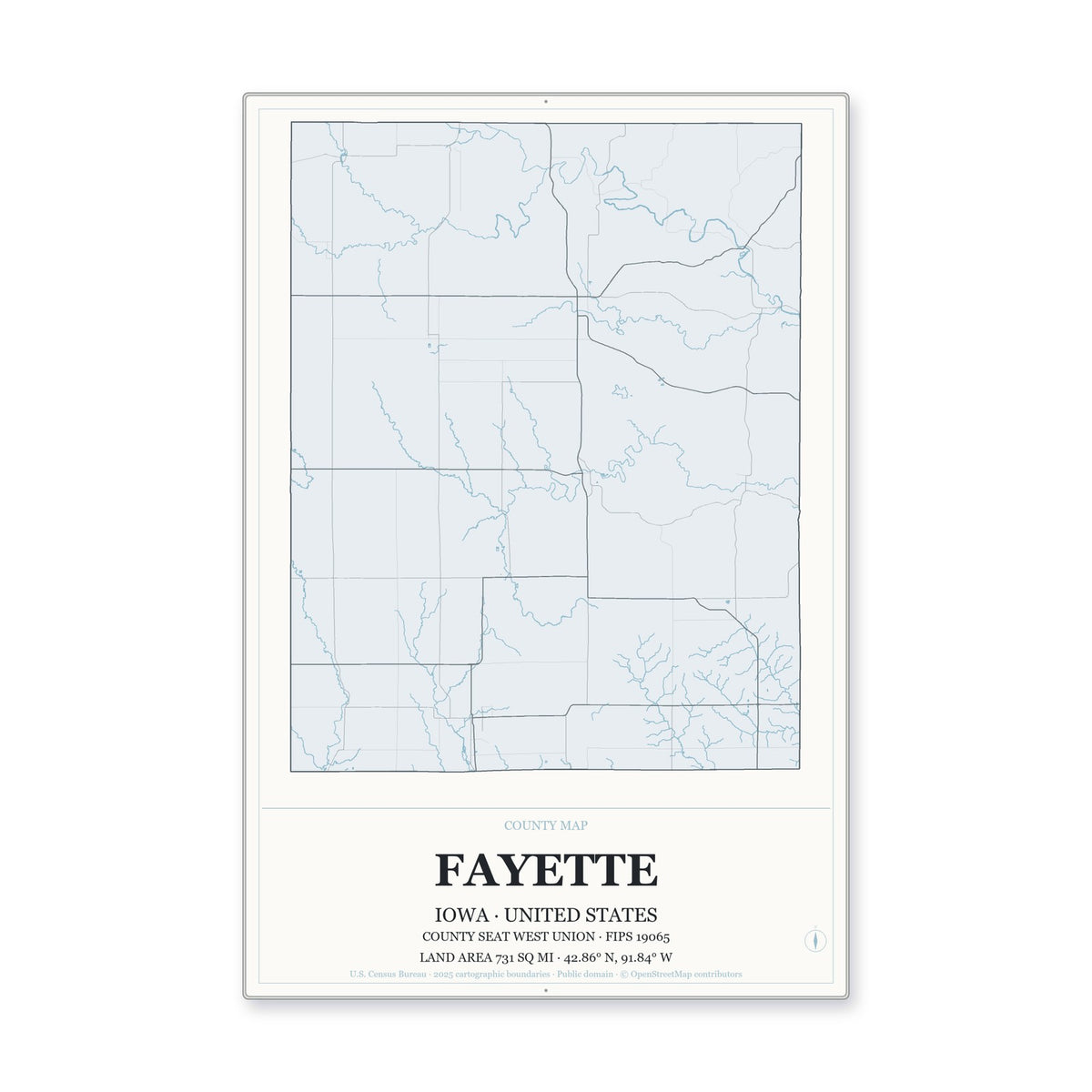 Fayette County, Iowa Map Aluminum Sign in Gallery Air style