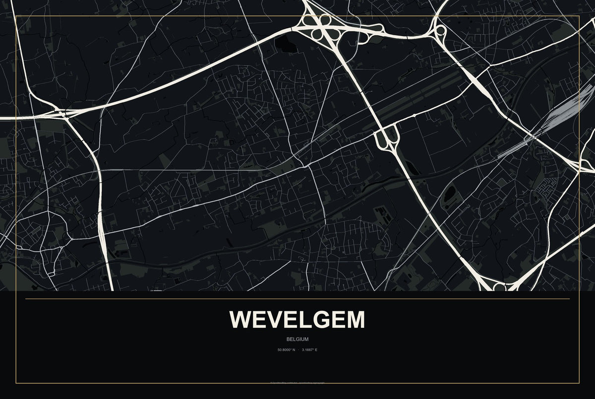 Wevelgem, Belgium City Map Aluminum Sign in Metropolitan Noir style
