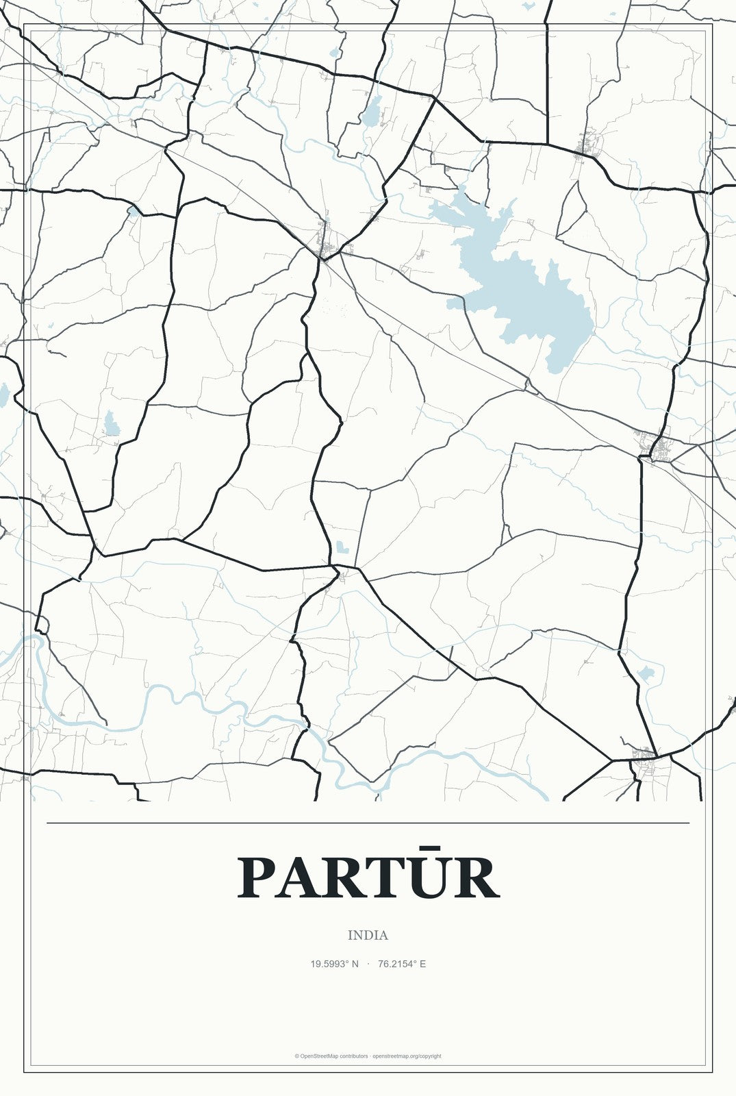 Partūr, India City Map Aluminum Sign in Gallery Air style