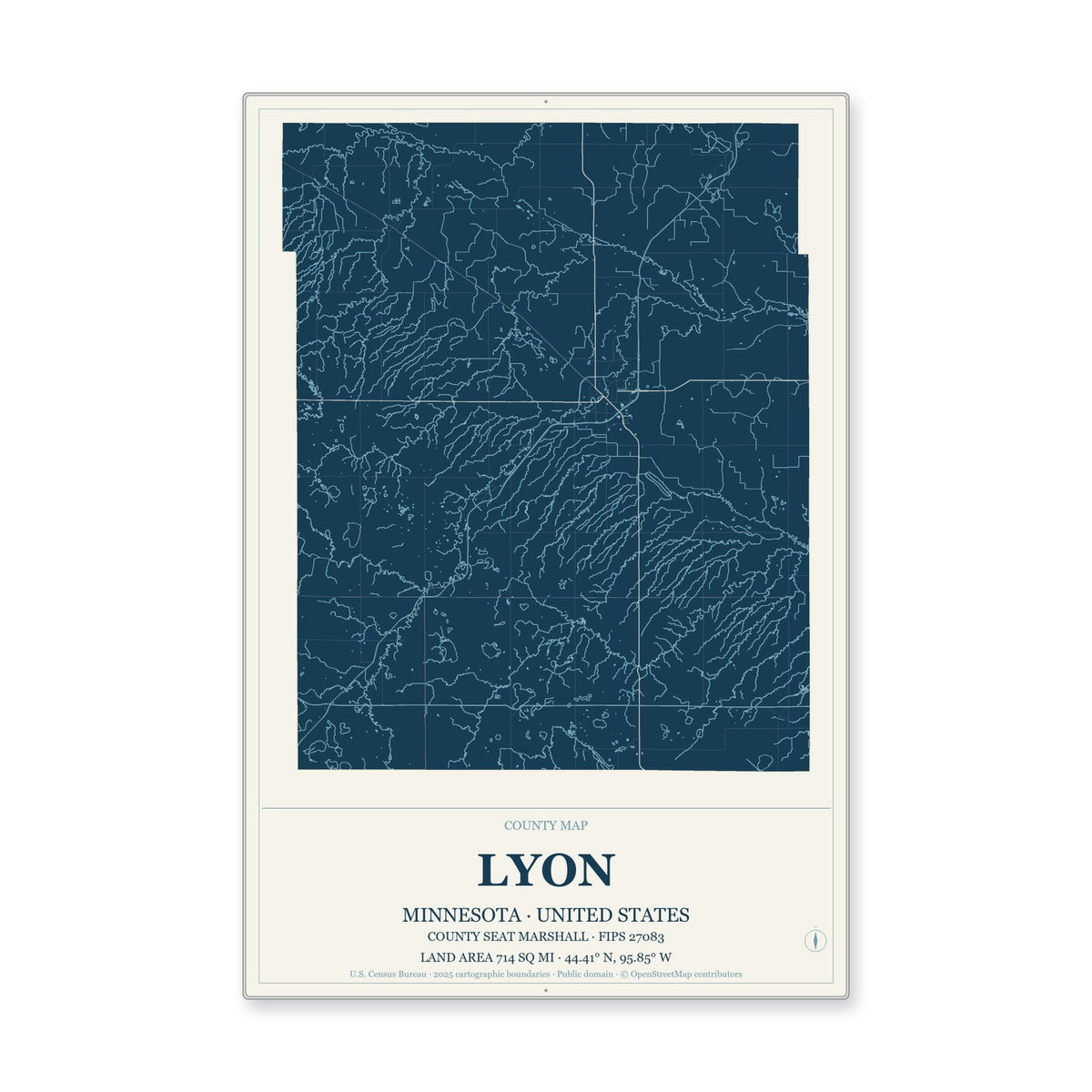 Lyon County, Minnesota Map Aluminum Sign in Coastal Cutout style
