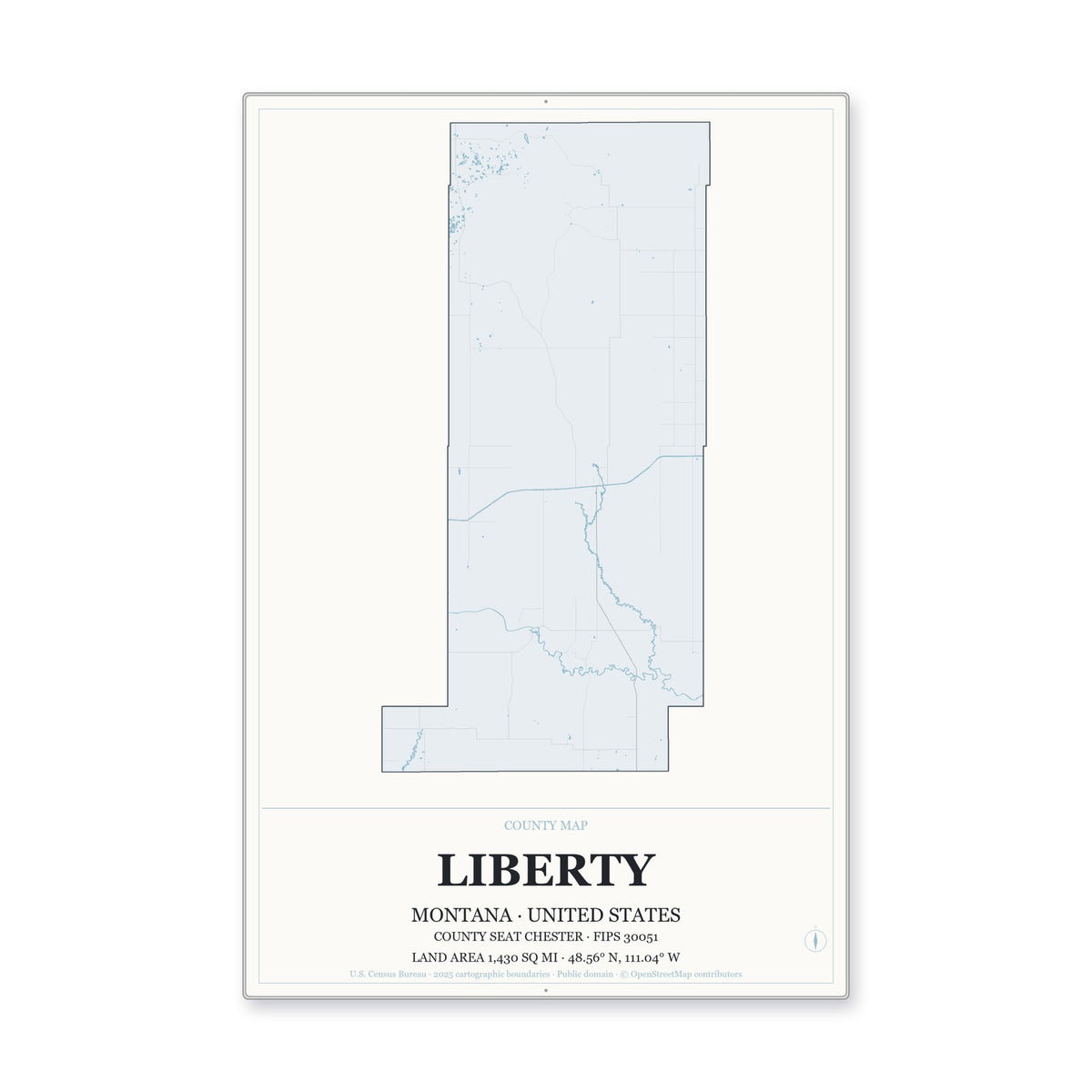 Liberty County, Montana Map Aluminum Sign in Gallery Air style