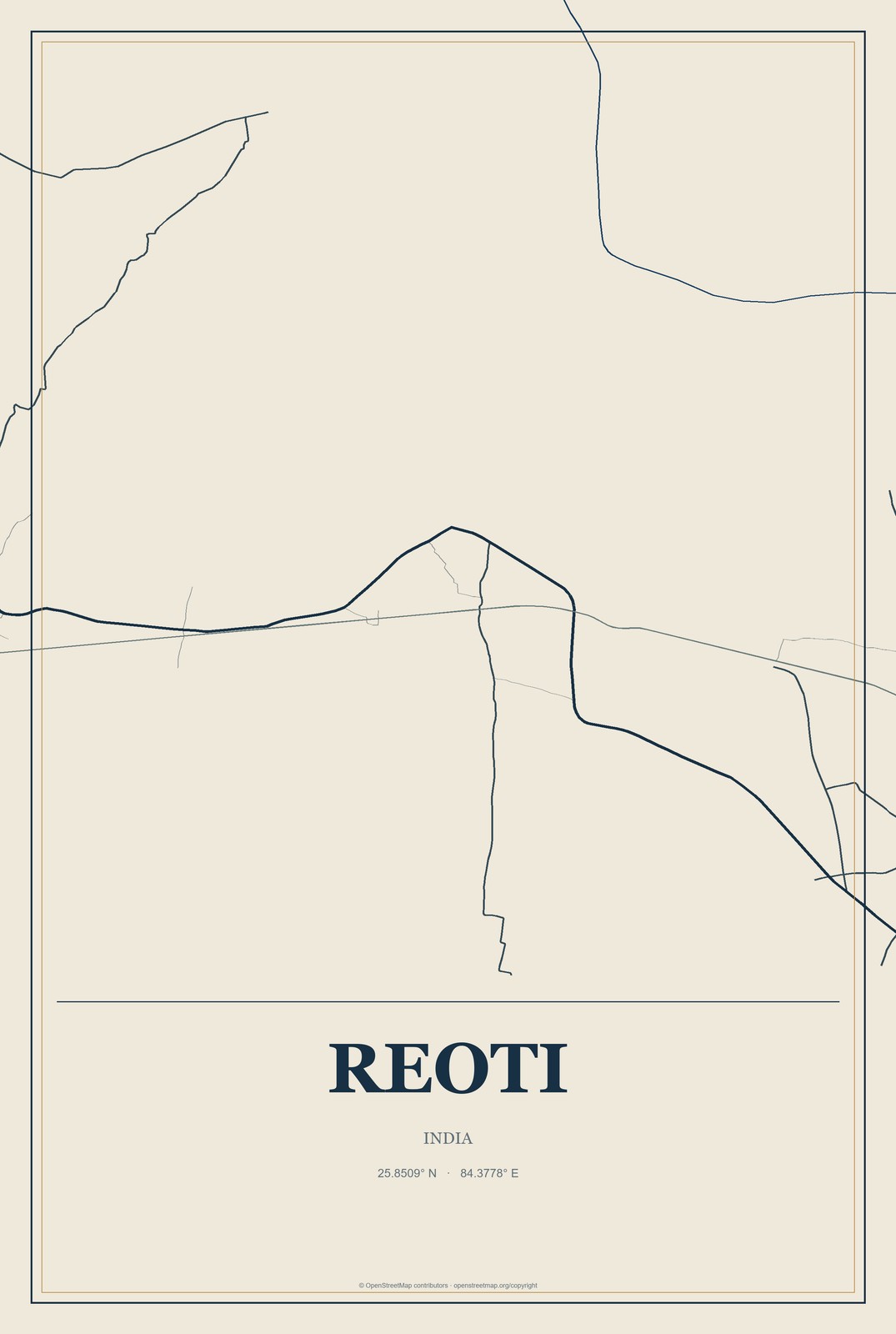 Reoti, India City Map Aluminum Sign in Coastal Cutout style