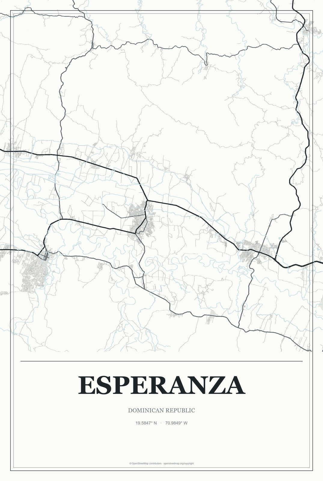 Esperanza, Dominican Republic City Map Aluminum Sign in Gallery Air style