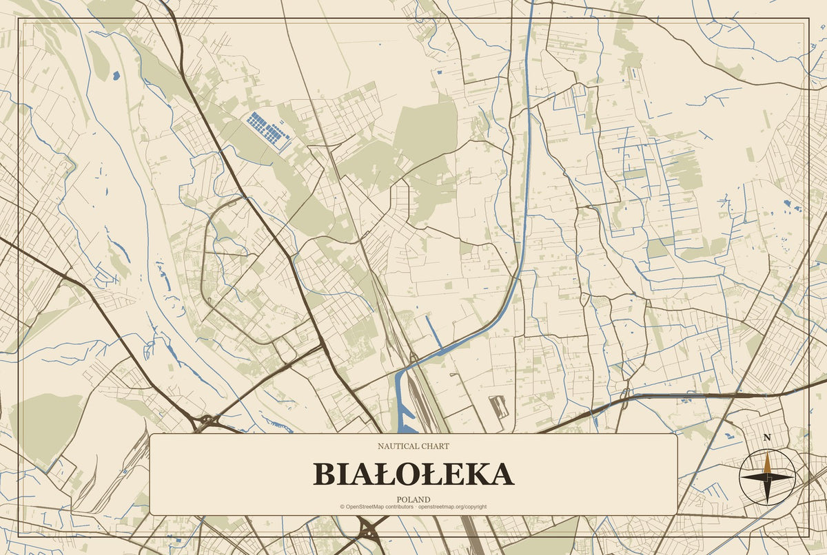 Białołeka, Poland City Map Aluminum Sign in Heritage Nautical style