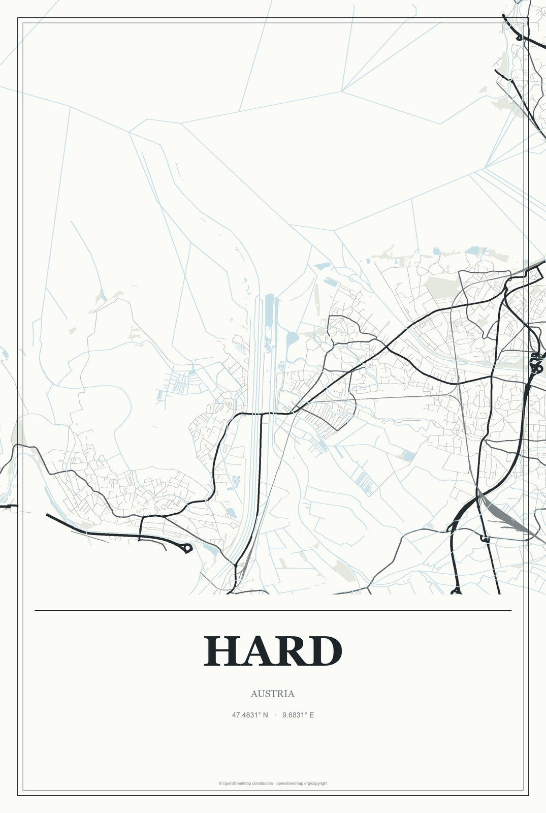 Hard, Austria City Map Aluminum Sign in Gallery Air style