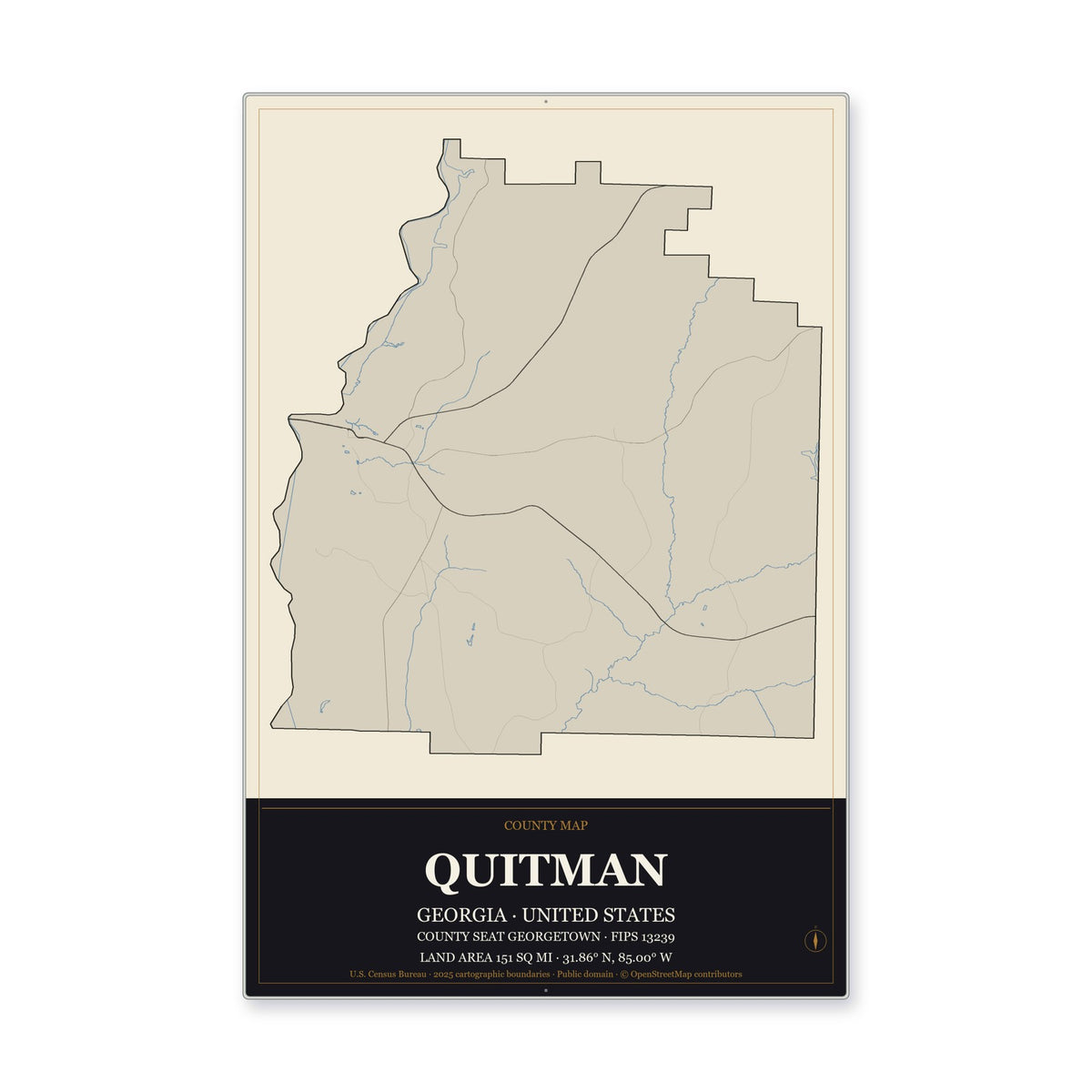 Quitman County, Georgia Map Aluminum Sign in Museum Plaque style