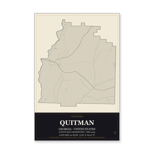 Quitman County, Georgia Map Aluminum Sign in Museum Plaque style