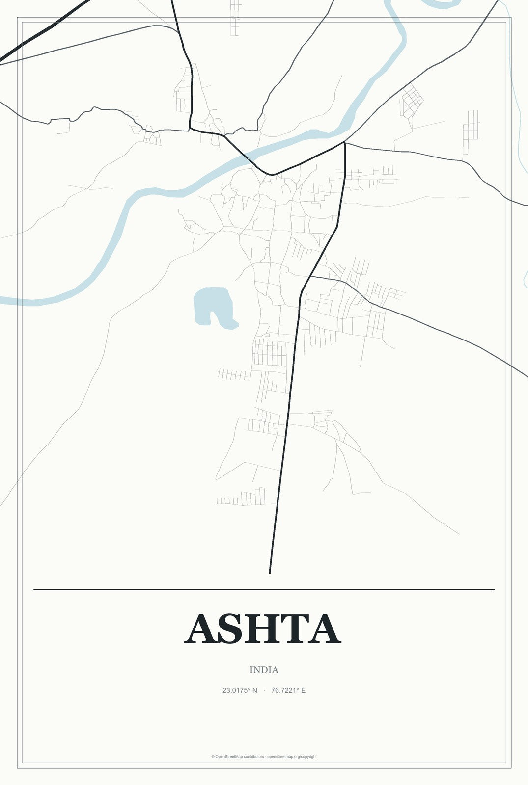 Ashta, Madhya Pradesh, India City Map Aluminum Sign in Gallery Air style