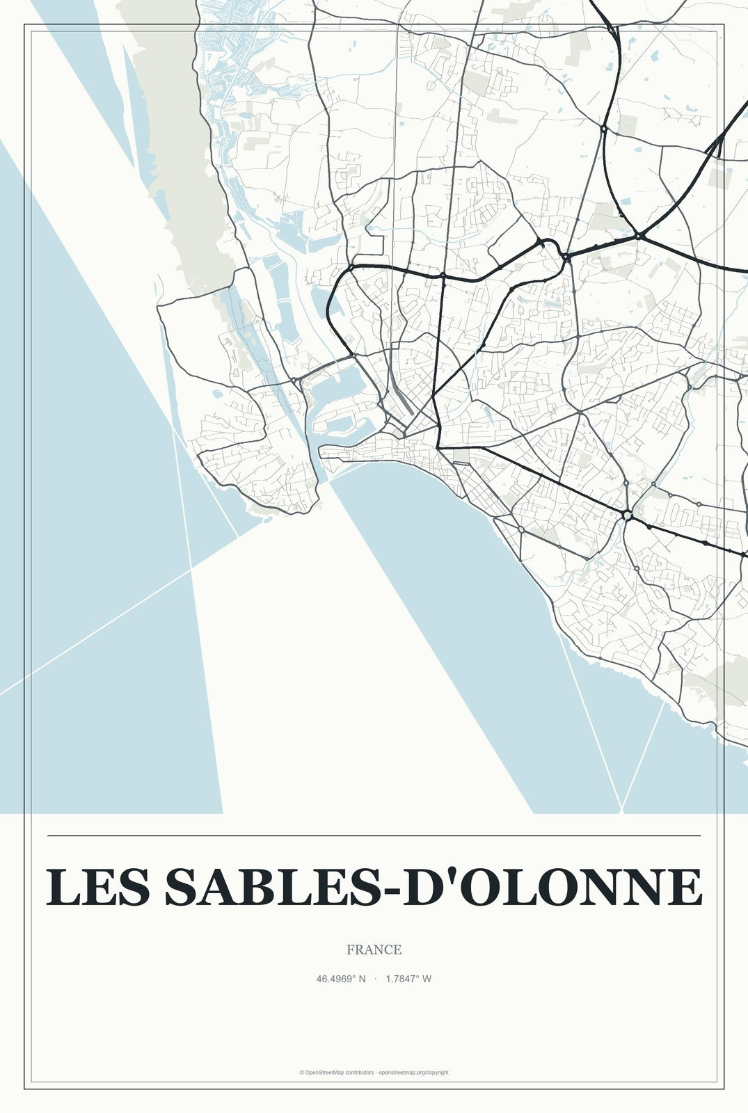 Les Sables-d'Olonne, France City Map Aluminum Sign in Gallery Air style