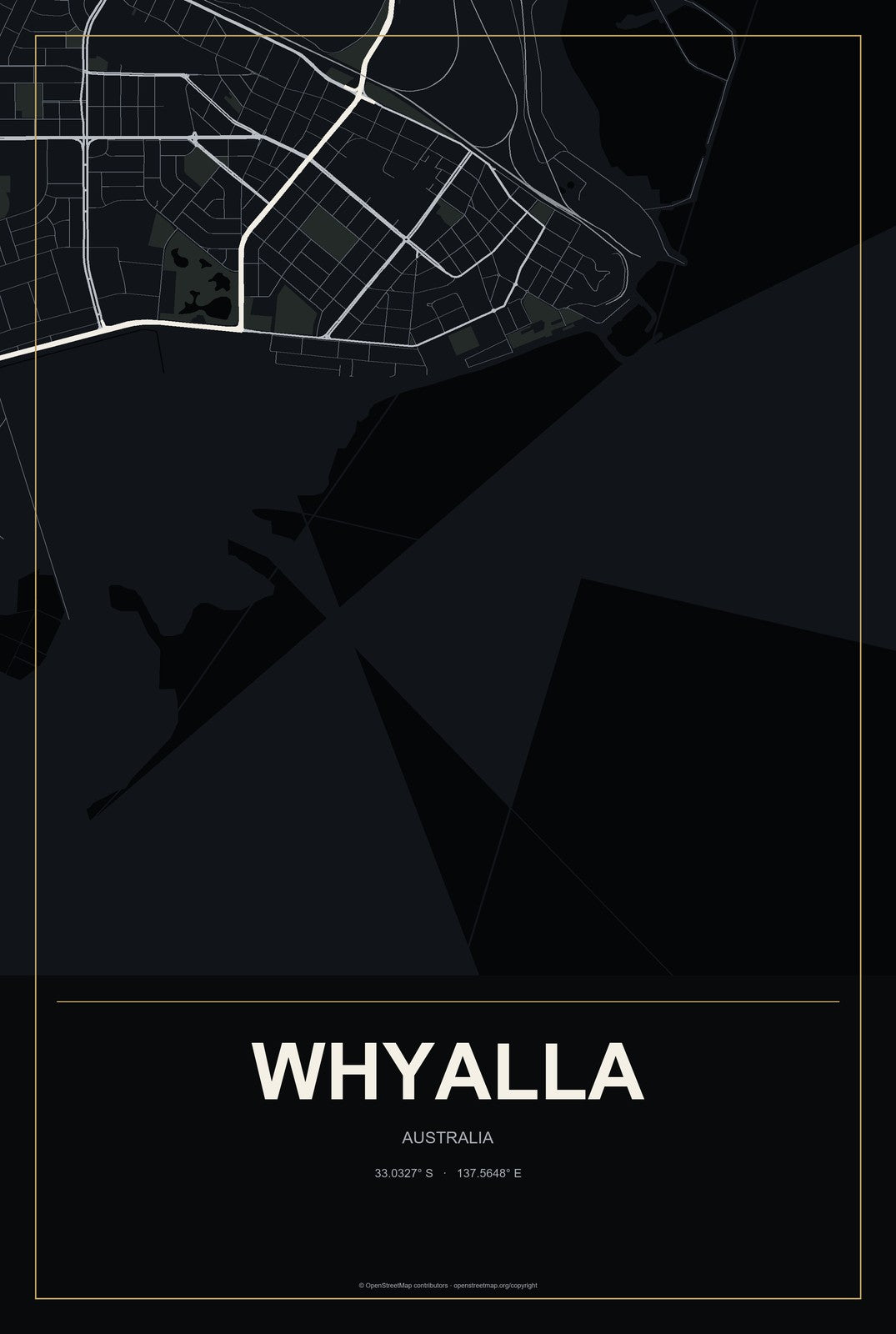 Whyalla, Australia City Map Aluminum Sign in Metropolitan Noir style