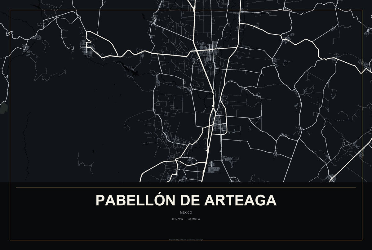 Pabellón de Arteaga, Mexico City Map Aluminum Sign in Metropolitan Noir style