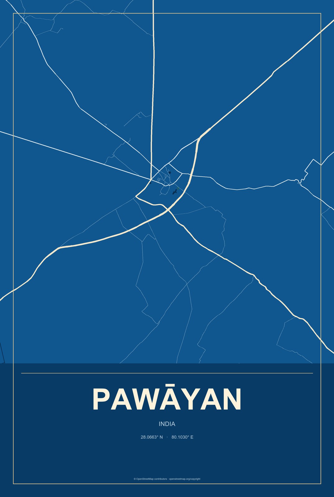 Pawāyan, India City Map Aluminum Sign in Harbor Cobalt style
